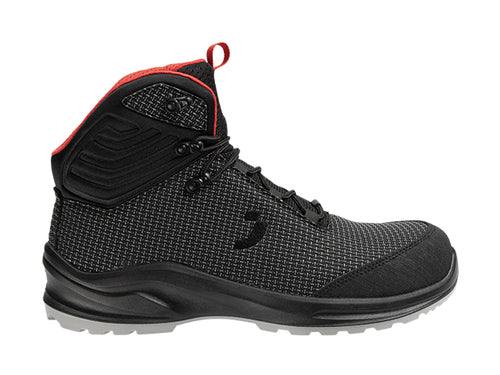MODULO ARMOR S3S Sicherheitsstiefel Mid-Cut in einem Grau-Schwarz ton mit minimalen Roten Akzenten, von der Marke Safety Jogger  